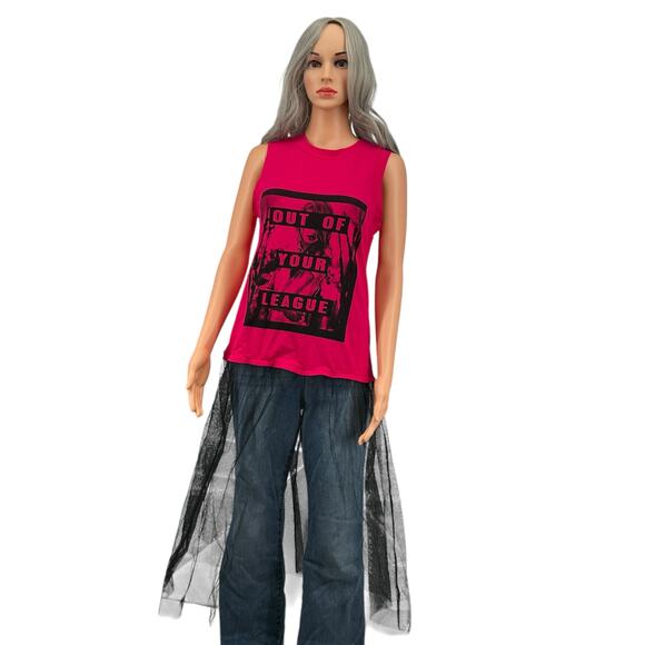 KTOO Tops - KTOO Hot Pink Sleeveless Shirt With Tulle Skirt Attached Medium Punk Grunge
